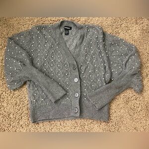 Express Pearl-Embellished Gray Cardigan